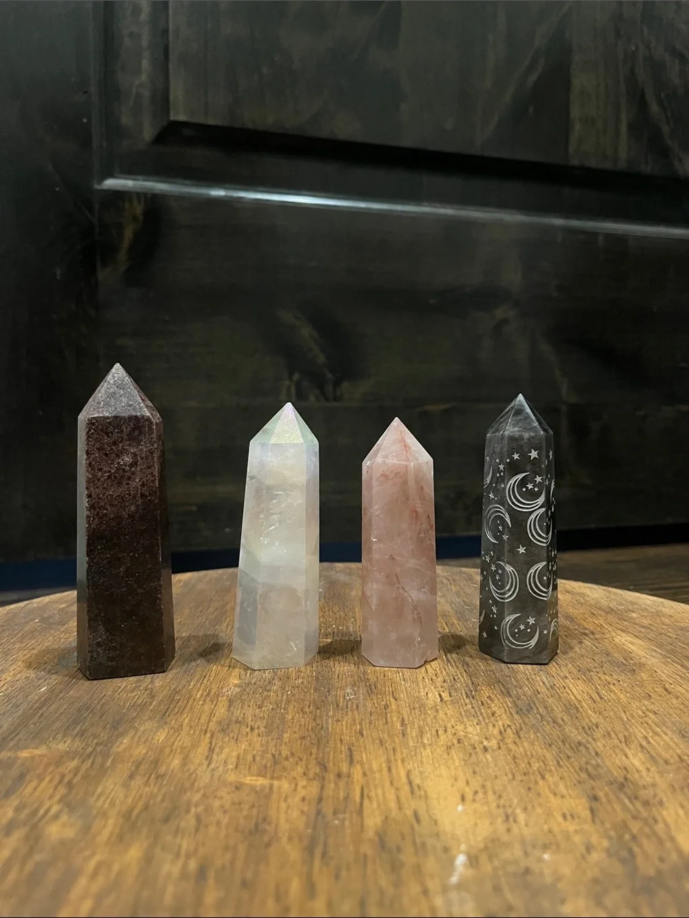 Crystal Tower Bundle Garnet, Aura Quartz, Fire Quartz, Silver Sheen Obsidian - Picture 1 of 8